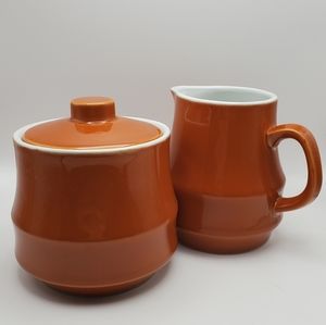 Vintage Stoneware Japan Sugar Bowl w/ Lid and Creamer Set